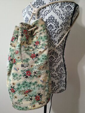 Vintage Joe Boxer Drawstring Bucket Bag Tropical Canvas